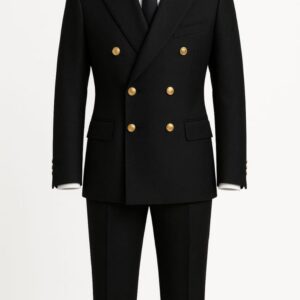 Jet Black Lined Double-Breasted Suit – Timeless Formality