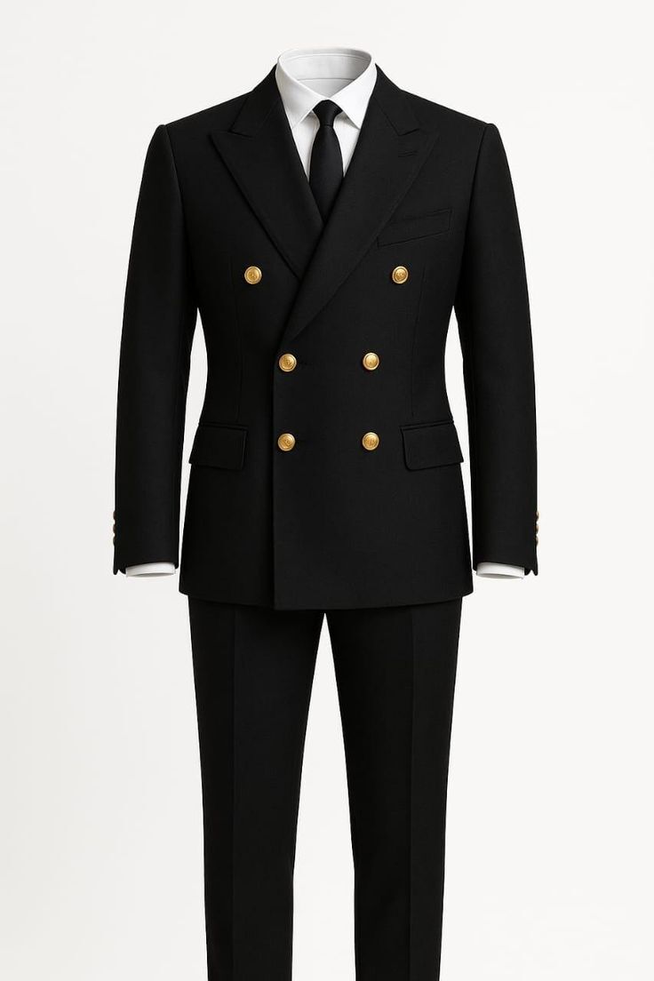 Jet Black Lined Double-Breasted Suit – Timeless Formality