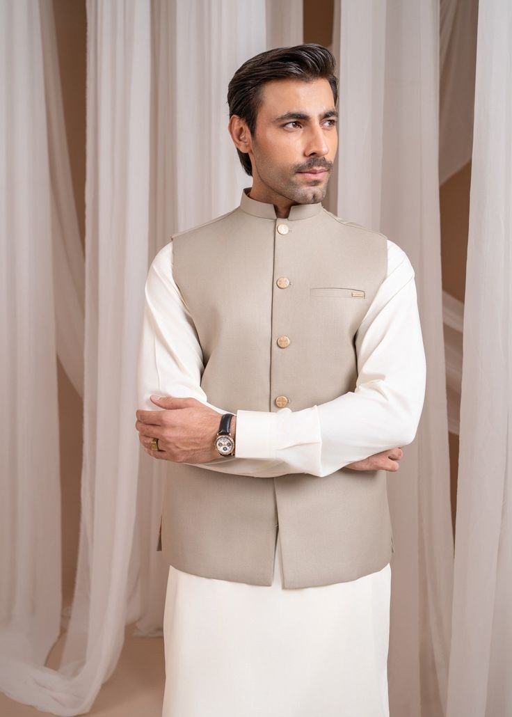 Elegant Taupe Premium Plain Waistcoat