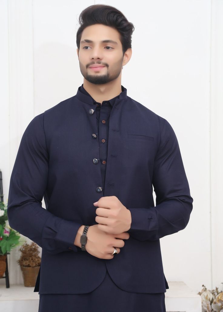 Charcoal Blue Plain Premium Waistcoat