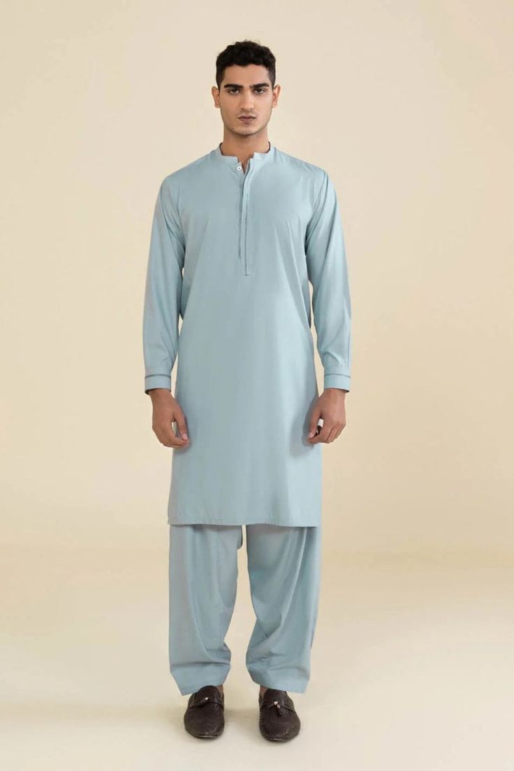 Soft Steel Blue Men’s Shalwar Kameez – Simple & Modern Look