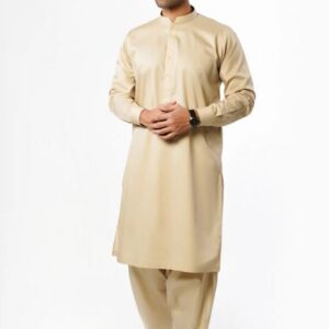 Soft Golden Beige Men’s Shalwar Kameez – Plain & Elegant
